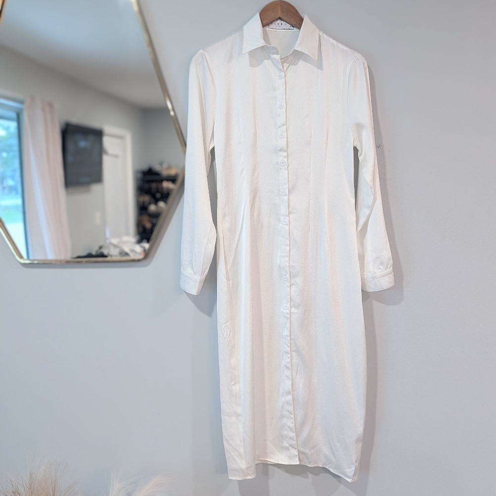 Club L London White Long Sleeve Shirt Dress Midi